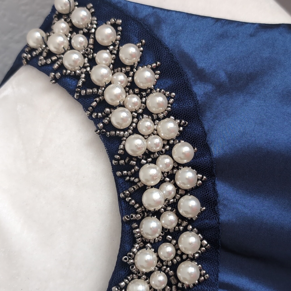 Elegant Sangria Blue Fit & Flare Size 4 Holiday Cocktail Dress Pearls & Pockets - Picture 4 of 9
